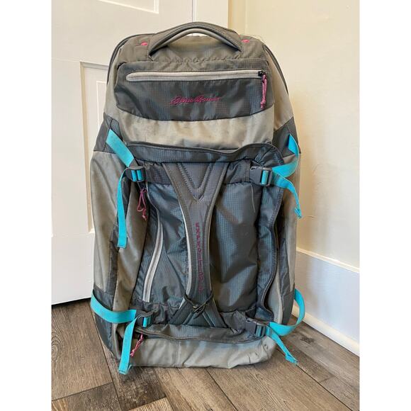 Eddie Bauer Expedition 26" Rolling Duffel Bag travel luggage gray pink teal - Picture 1 of 8